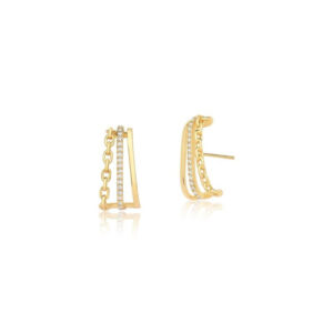 BRINCO TRÊS ESTAÇÕES - EAR HOOK COM ELOS E ZIRCÔNIAS BRANCAS