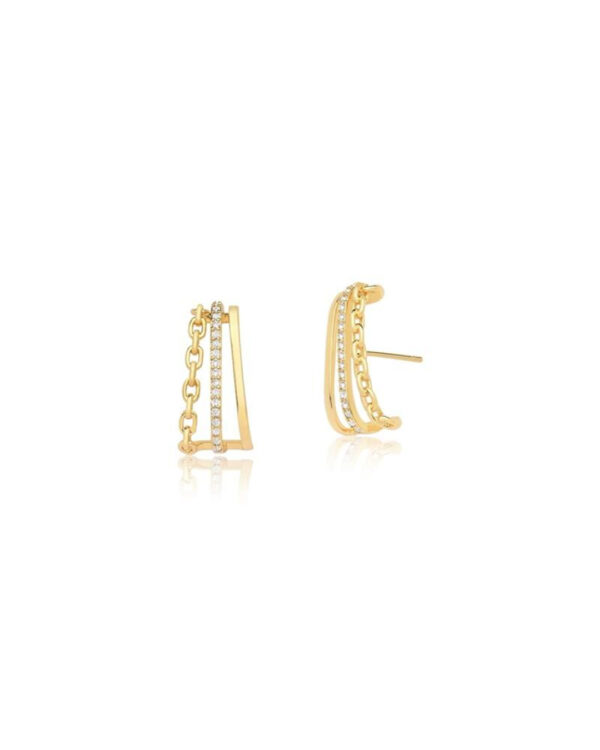 BRINCO TRÊS ESTAÇÕES - EAR HOOK COM ELOS E ZIRCÔNIAS BRANCAS